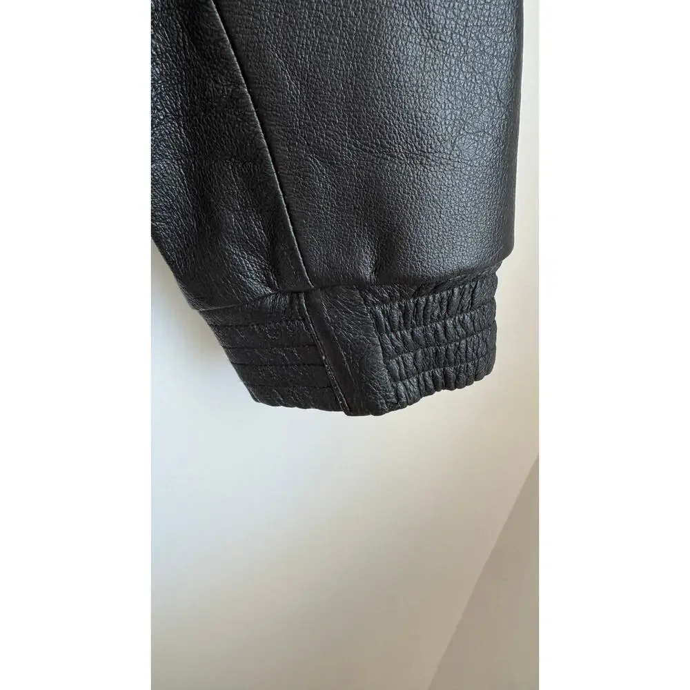 Vintage Men's Leather Black Leather Bomber Jacket Size Small